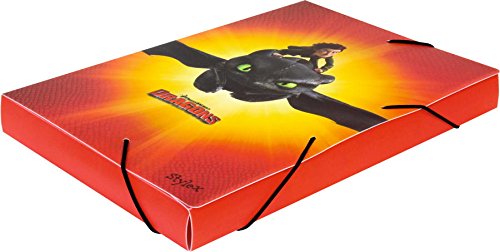 Toppoint DIN A4 Heftbox / Rot / Polypropylen (PP) / Mit Gummizugverschluss / Hicks und Toothless Pappaufsteller Standy, ca