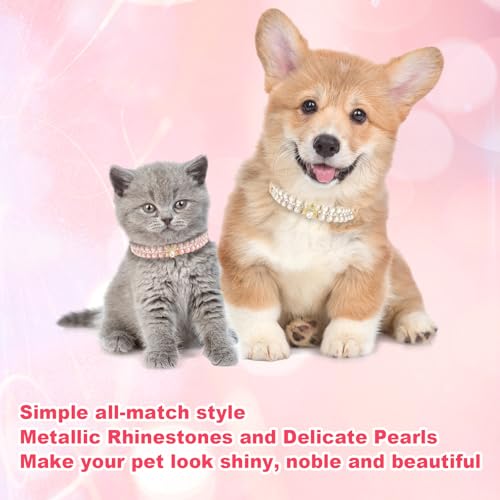 Image of HOWWFALY Dog Cat Pearl Collars with Spider Crystal Rhinestone PU Leather Collars Necklace Adjustable Collar Dog Chain Cat White Pearl Pet Collar for Small Medium Pets