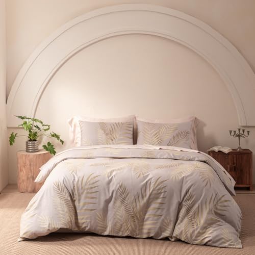 YASMENG Bettwäsche 220x240 Gold Blätter-Motiv - Weich Mikrofaser Set 3...