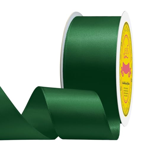 Image of Double Face Forest Green Satin Ribbon 1-1 /2 inch X 25 Yards Polyester Forest Green Ribbon for Gift Wrapping Very Suitable for Weddings Party Hair Bow Invitation Decorations and More