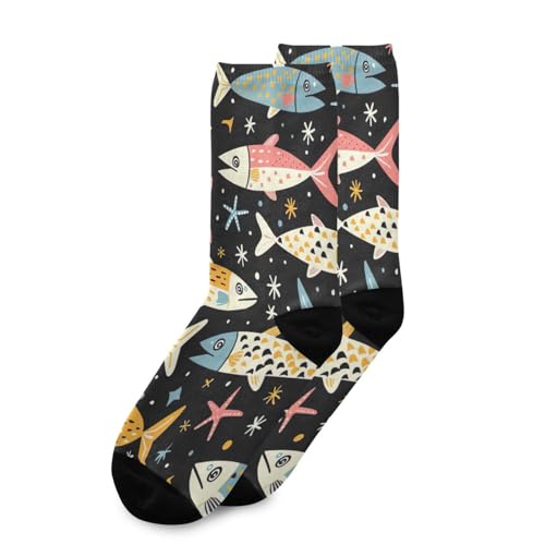 Cartoon Sardines Women's Men's Crew Socks, Soft Breathable Athletic Socks for Running Cycling Sports, 1 Pairs3