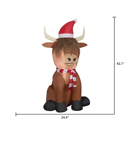Highland Cow In Santa Hat Holiday Outdoor Inflatable #TOP2