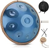 Handpan 22 Inches Drum Set, 440Hz 9 Notes Hand Drum Instrument, Premium Steel Hand Drum, Includes Carrying Case, Drumsticks, Spiral Wraps, Instruction Guide (22 Inches -9 Note -Blue)