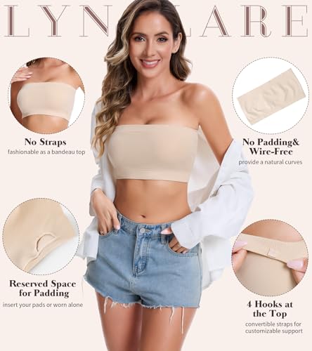 Image of Strapless Bras for Women Tube Tops for Women Bandeau Bra Crop Top Smooth Non-Padded