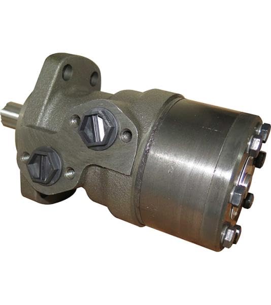 Hydraulikmotor M+S Hydraulic, Typ MRF315SHD, Schluckvolumen 315 cm3/U, Anschlüsse (seitlich): G 1/2‘‘, Welle: Ø 25,32 mm verzahnt, Modell Längsschieberventil, Magnetoflansch 4-Loch