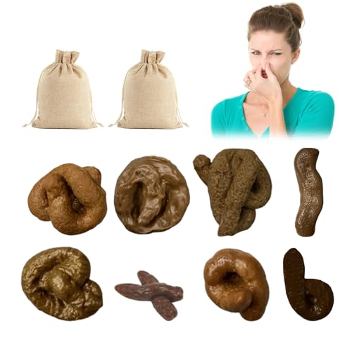 deegbbyi 8 Piezas Caca Falsa, Realista Caca Falsa, Poop de Broma, Artículo de Broma Poop de Perro, con 2 Bolsas de Tela Beige, Adecuado para la Fiesta de Halloween del Día de los Inocentes
