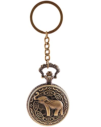 Image of AUGEN Pocket Watch Metal Keychain Elephant Retro Vintage for Gifting With Key Ring Anti-Rust (Pack Of 1)