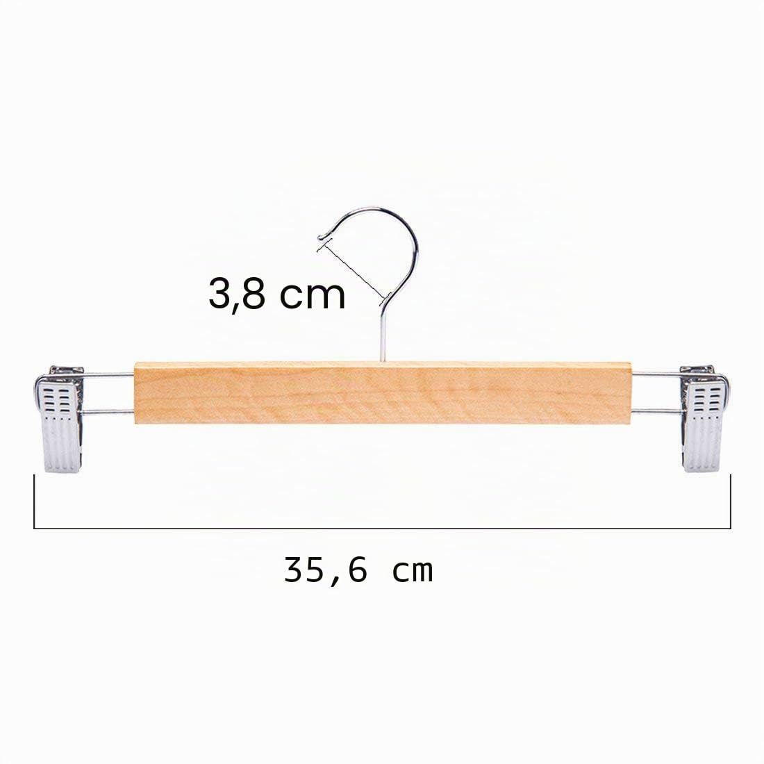 Tosnail Paquete de 15 perchas de madera natural de 14 pulgadas con clips y gancho giratorio de 360°, perchas de jeans resistentes, color natural