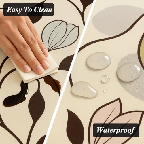 Image of Styleys Dining Table Cover Waterproof with for Kitchen Dining Table Cloth Dust and Oil Repellent (140x180, 1 Table Cover Only, Beige /Brown /Green Leaf Flower, CTSLMC138)