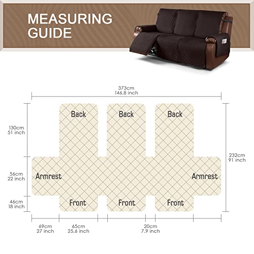 Kincam Waterproof Recliner Sofa Cover, Non-Slip Reclining Couch Covers For 3 Seat, Recliner Couch Cover Furniture Protector With Elastic Straps For Pets, Kids, Chocolate #TOP5