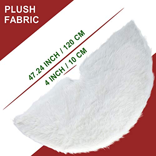 TOBEHIGHER Christmas Tree Skirt - 48 inches White Luxury Soft Faux Fur Tree Skirt, Pets Favors for Xmas Tree Decorations and Ornaments Fluffy Long Fur - Thumbnail 5