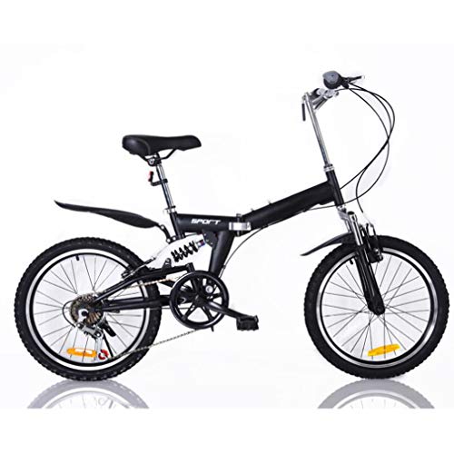 B-D Bicicletas Plegables De 20 Pulgadas para Mujer, Marco De Acero De Alto Carbono, Doble Suspensi�n Ligera Bicicleta Plegable Urbana para Estudiante Unisex, 5 Opciones De Color,Negro