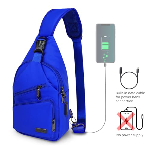 AMJ Crossbody Sling Bag Men Women, Casual Shoulder Backpack, Chest Daypack Satchel for Hiking Travel (Leather Blue, Large) by AMJ - Used condition - Image 7