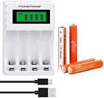 AAAA Rechargeable Batteries,Pickle Power 4pcs AAAA Ni-MH Batteries with 4 Bays Charger for Surface Pen, Active Stylus, Touchscreen Pen, Google Pixebook Pen, Toothbrushes, Mouse