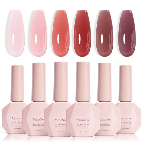 Image of MelodySusie Jelly Gel Nail Polish Set,6 Transparent Colors,Milky or Jelly Texture,Soft Blush Mist Colors Soak Off UV LED Light Cure or Salon Manicure and Nail Art DIY at Home