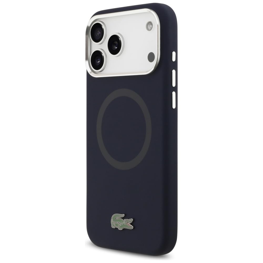 CG MOBILE Lacoste - Custodia per iPhone 17 Pro Max [compatibile con MagSafe], in silicone con logo in metallo, antiurto, protezione contro le cadute, sottile e resistente, protezione porte, colore
