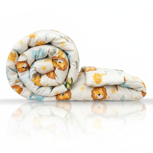 Image of Filymore Single Bed Cartoon Printed Blankets for Kids | Dohar for Kid Boys & Girls | Glace Cotton Soft Children Comforters | Summer & Winter Blankets (60x90 Inches) (Lion White)