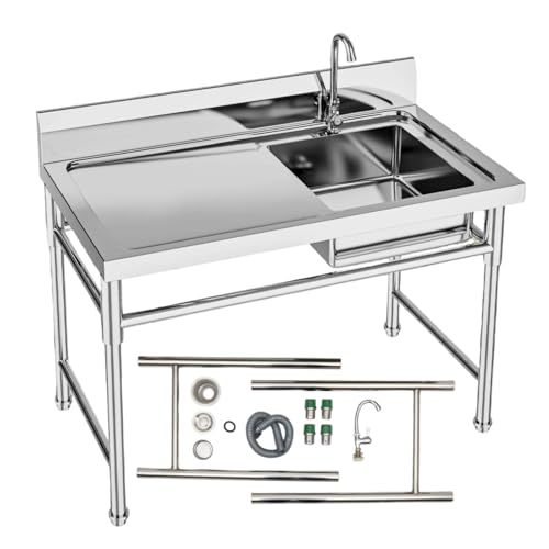 LIAPDG Commercial Kitchen Sink, Stainless Steel Utility Sink with Tap Slop Garage Industrial Sink for Restaurant, Bar 120 x 60 x 80 Cm/47.24 x 23.62 x 31.49 Inches