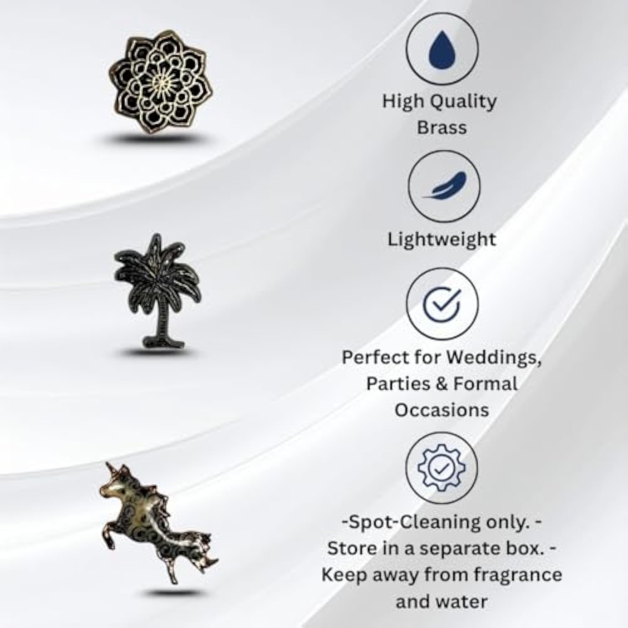Unicorn, Palm Tree & Floral Brass Lapel Pin Combo for Men & Women