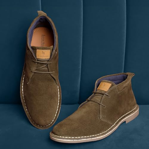 Image of LOUIS STITCH Chukka Boots For Men| Suede Leather Boots for Men| High Ankle Casual Boot | Casual Office & Trekking Shoes | Hiking Boots for Men | Stitch Down Desert Boots |Size-UK012 Olive Green [LSSDSUCKCUCM]