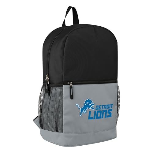 FOCO NFL Officially Licensed Football Team Color Primary Logo 2 Tone Big Logo Color Block School Bag Travel Backpack - Detroit Lions