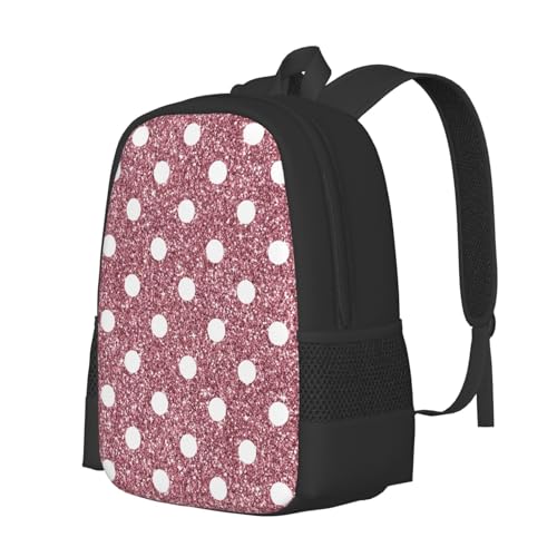 Glitter Pink White Polka Dot Backbags Large Adjustable Backpack Lightweight Daypack for Men Women 16.5 Inches2