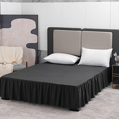 Image of Bed Skirt Full Size 16 Inch Drop Ruffled Bed Skirt with Split Corners | Bed Skirt with Platform, Soft and Stylish 100% Microfiber, Black