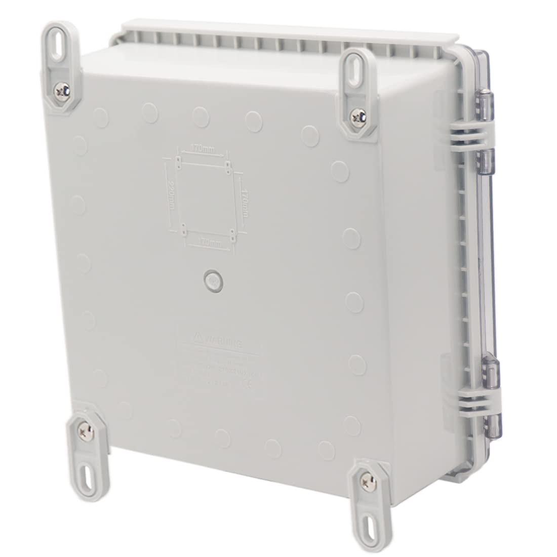 Zulkit Junction Box,IP67 Waterproof Electrical Box Hinged Clear Cover Stainless Steel Buckle Plastic Project Enclosure w Mounting Plate Wall Bracket and 2 Cable Gland 8.3"x8.3"x3.9"/210x210x100mm