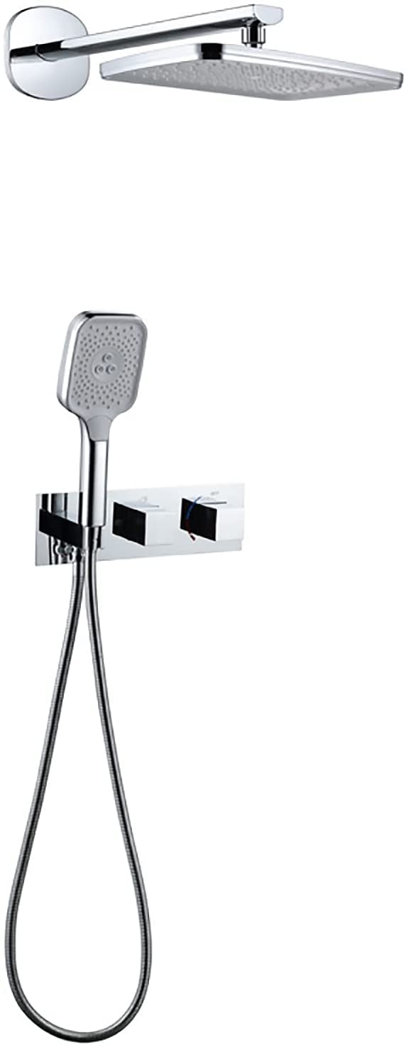 SBCGFY Shower Set Shower System, Shower Faucet Set Wall Mounted Shower Combo Set High Pressure Rain Mixer Combo Set With Rectangle Rain Shower Head, 3 Functions Handheld Shower,Chrome,