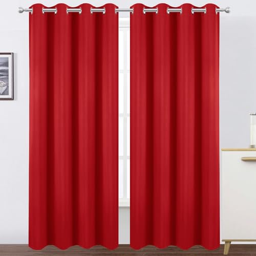 Image of LEMOMO Blackout Curtains 52 x 90 Inch Long Bright Red Curtains Set of 2 Panels Room Darkening Curtains for Bedroom and Living Room
