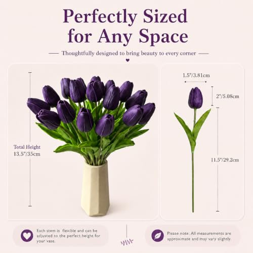Image of Mandy's 20pcs Artificial Dark Purple Tulips