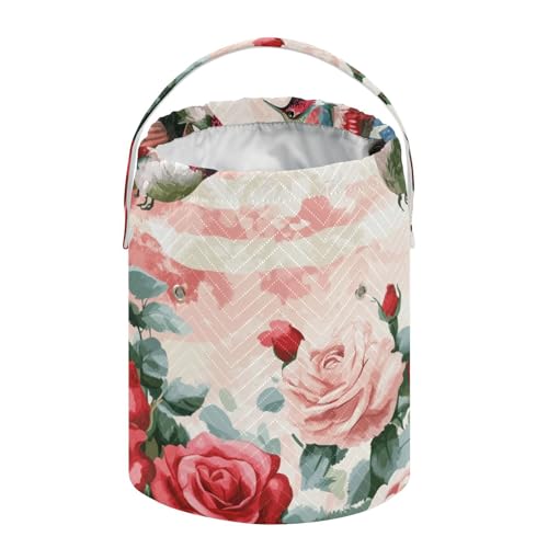 Image of Tatenale Crochet Bag Yarn Bag Knitting Project Bag with Pockets and Handle Portable Yarn Storage Organizer Tangle Free 8.3x11 InchPatriotic Red Roses and Hummingbirds38