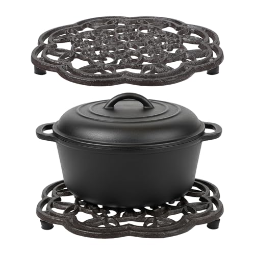 2 Pack Cast Iron Trivet for Hot Dishes 7.7 Inch Round Rustproof Hot Pot Holder Stand with...