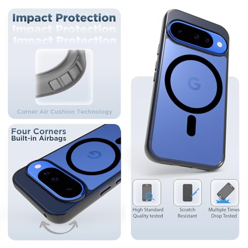 Image of RIGGEAR Shockproof Clear Hybrid Armor Magnetic Back Cover Case Compatible with MagSafe Accessories for Google Pixel 10 / Pixel 10 Pro (Clear-Black Bumper and Transparent PC)(Black MagRing)