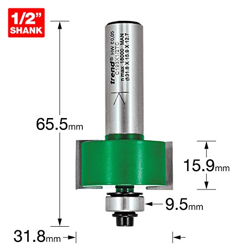 Trend CraftPro Rebater Router Cutter, 1/2 Inch Shank, 15.9mm Cut Length, 31.8mm Cut Diameter, Includes Multiple Bearings, Tungsten Carbide Tipped, C193X1/2TC