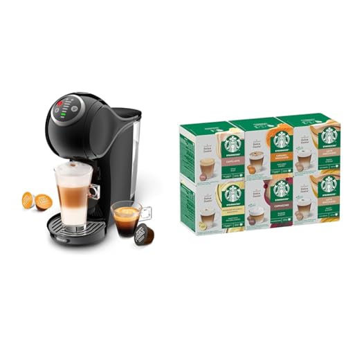 NESCAFÉ Dolce Gusto Genio S Plus Máquina de café automática negra, Kit de inicio con 6 cajas de cápsulas mixtas STARBUCKS by NESCAFÉ Dolce Gusto
