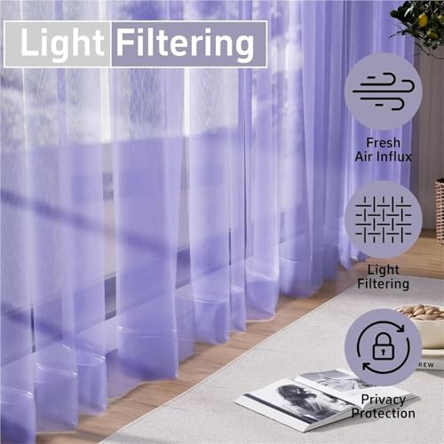 Cortinas translucidas moradas que filtran la luz en cuartos infantiles 4