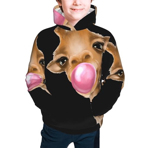Funny Giraffe Blowing Bubble Kid Hoodies Boys Sweatshirts Girls Pullover with Pocket3