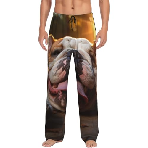 Funny English Bulldog Print Funny Elastic Waist Loose Soft Comfortable Men's Sleep Pajama Pants(S-3XL)
