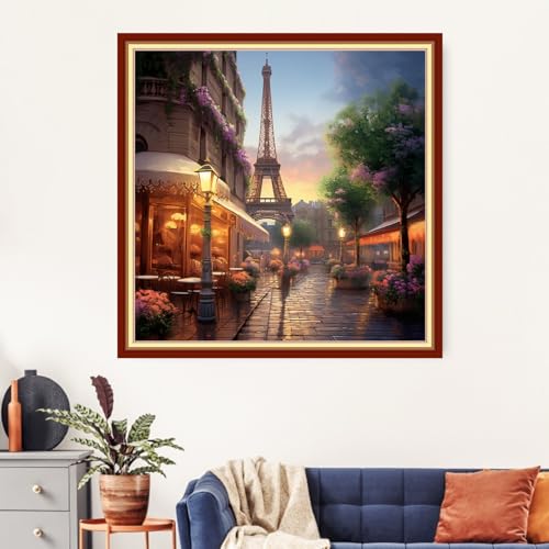 Image of Artvxeay Cross Stitch Kits Stamped Full Range of Embroidery Starter Kits for Beginners Adults DIY 11CT Pre Printed Cross Stitch Kits - (Iron Tower Scenery 18x18 inch)