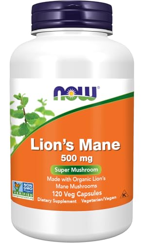 NOW Foods Supplements, Lion's Mane 500 mg, Super Mushroom, Made with Organic Lion's Mane Mushrooms, 120 Veg Capsules
