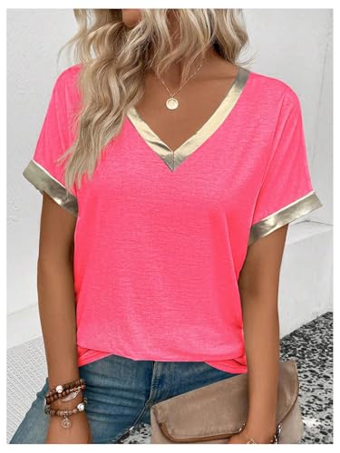SHENHE Women's V Neck T Shirt Casual Short Sleeve Ringe Tee Summer Fashion Clothes Top2