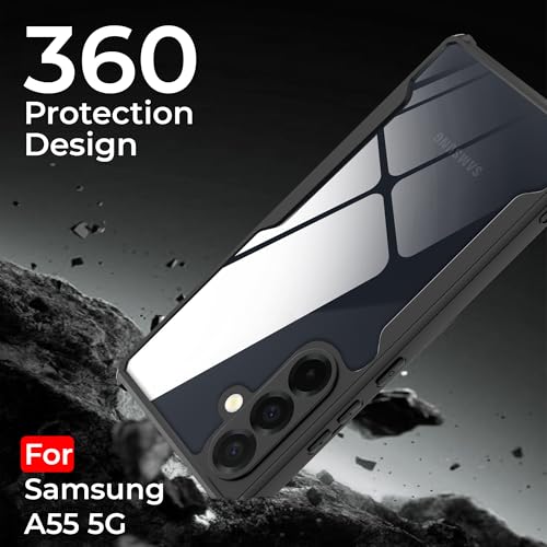 Image of A rtistque Clear Hard Transparent Acrylic Armor Anti-Drop Shockproof TPU Edge Back Cover Case for Samsung Galaxy A55 - Black