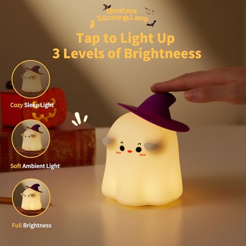 Wansker A020 Ghostess Night Light, Squishy Cute Dimmable Silicone Light Up Nursery Nightlight, Usb Rechargeable Cute Bedroom Halloween Decor Bedside Touch Night Lamp thumb #3