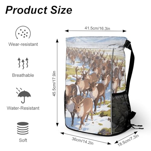 Small Gym Bag Reindeers on The Tundra Printed Drawstring Gym Bag for Men Lightweight Waterproof Drawstring Backpack for Women with Shoe Compartment for Travel Tourism Work And Fitness2