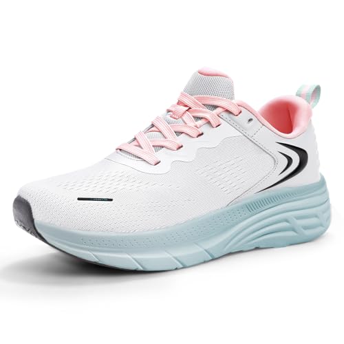 Fidabo Women's Wide Toe Box Walking Shoes Non Slip Running Tennis Athletic Gym Workout Shoes Cushioning Wide Width Fashion Sneakers White 8