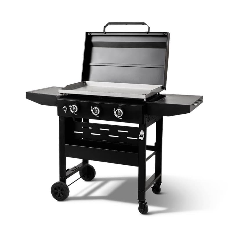 BRASERO BY FAVEX - Plancha gaz sur chariot Stellar 700-3 brûleurs – 12 kW – Plaque inox 69,5 x 44 cm – Jusqu'à 12 convives – Tablettes rabattables, roues et...