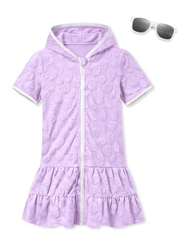 Image of BesserBay Girls Summer Beach Quick Dry Cover Up Ruffle Hem Terry Smocked Hooded 4-14 Years with Pockets