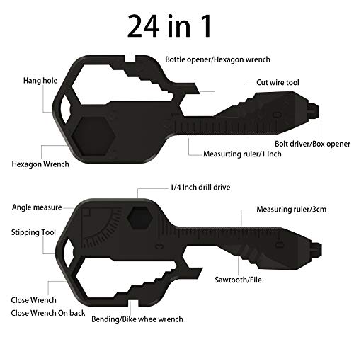 24 in 1 Multi-Tool Key，Key Pocket Tool for Universal Gadget Functions，Stainless Steel Keychain Multi-Tools for Screwdriver, Bottle Opener, Drill Driver, Box Cutter, Wrench, Ruler - Thumbnail 3