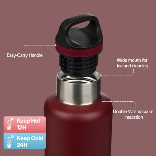 Image of BJPKPK Insulated Water Bottle 32OZ Stainless Steel Water Bottle with Handle Double Walls Vacuum Insulated BPA Free Flask, Deep Red